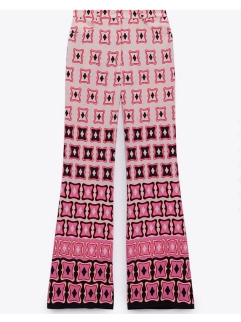 Zara Pink and Black Patterned Wide-Leg Pants M